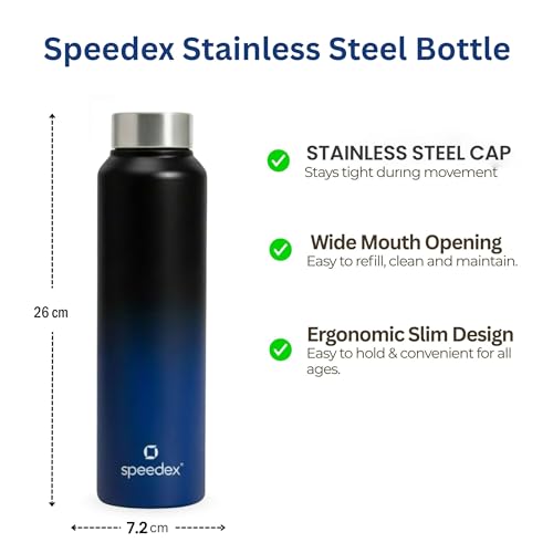 Image of Speedex Stainless Steel Water Bottle 1 Ltr, Leak Proof Screw Cap, BIS Approved 1000 ml Metal Bottle For Daily, Office, School, Gym, Travel Use for Men, Women, Kids, Adults, Black Blue, Set of 4