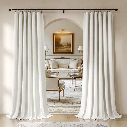 Image of Beauoop Cream Velvet Curtains 84 Inches Long 2 Panels for Bedroom Living Room Soft Luxury Room Darkening Thermal Insulated Soundproof Rod Pocket Window Treatments Drapes, 52X84 Set of 2