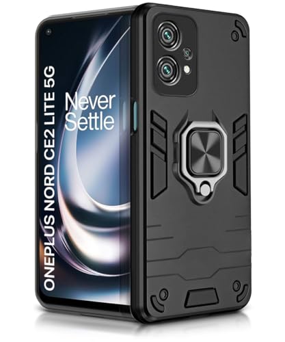 Image of WOW IMAGINE Polycarbonate 1+ Oneplus Nord Ce 2 Lite 5G Tough Armor Bumper Back Case For Oneplus Phone Cover | Ring Holder & Kickstand In-Built | Excellent 360 Degree Protection (Carbon Black)