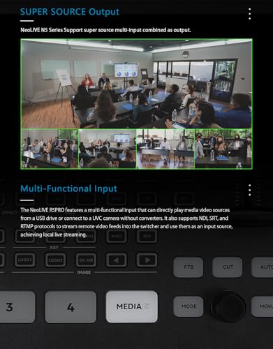 Image of SPROLINK NeoLIVE N5 Video Streaming Switcher, 10.1 inch Flip Screen, 4K Inputs, Super Source, NDI, RTMP, PTZ Joystick, Dual HDMI+SDI Output, USB-C UVC, Internal Recording