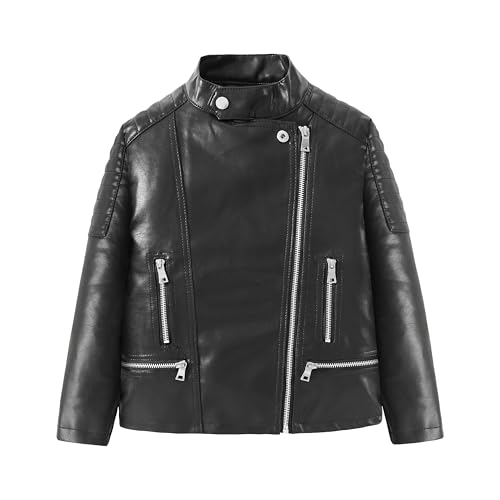 Image of LJYH Boys Biker Pu Leather Jacket, Faux Leather Motorcycle Zipper Coats with Collar for Children,150 cm(11-12Years,Black)