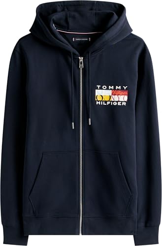 Tommy Hilfiger Herren Hoodie mit Reißverschluss Colour Flag Zip Through mit Logo, Blau (Desert Sky), S – Ansicht 5