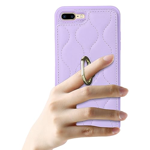 Image of for iPhone 7 Plus / 8 Plus Case with Card Holder,Credit Card Holder,Stand Ring Kickstand and RFID Blocking,Shockproof Phone Wallet Cover for Women and Girls(5.5 inch,Purple Plaid)