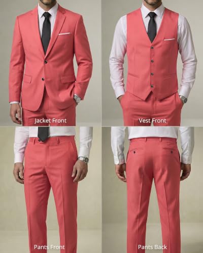 Image of YND Men's 3 Piece Suit with Tie, Solid Color Slim Fit Jacket Vest and Pants
