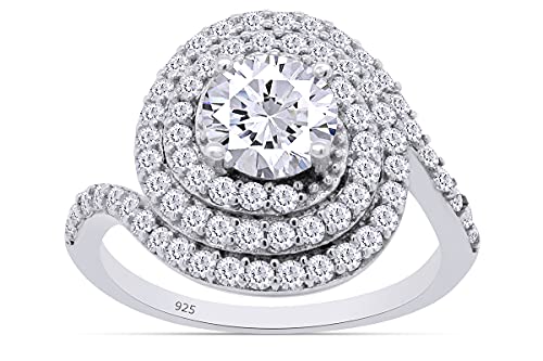 SAVEARTH DIAMONDS 6MM Center, Round Cut Sparkling White Cubic Zirconia Bypass Cluster Engagement Ring In 14k Gold Over Sterling Silver Jewelry Gift For Women's Birthday