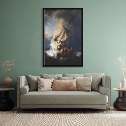 Toile Rembrandt la tempête mer de Galilée impression haute définition cadre inclus