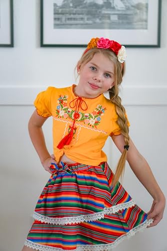 Image of HIHA Toddler Little Girls Mexican Embroidered Skirts Outfit
