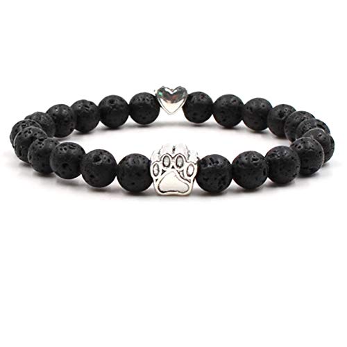 Bracelet en pierre volcanique 8mm contre le stress avec motif patte de chien durable