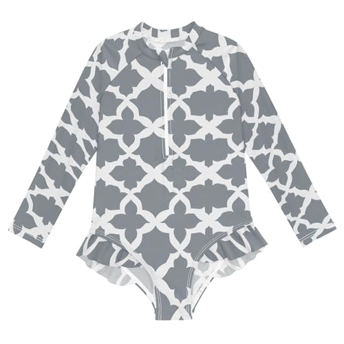 Swimsuit for Girls Long Sleeve Rashguard Bathing Suit Plaid Quick Dry 4T
