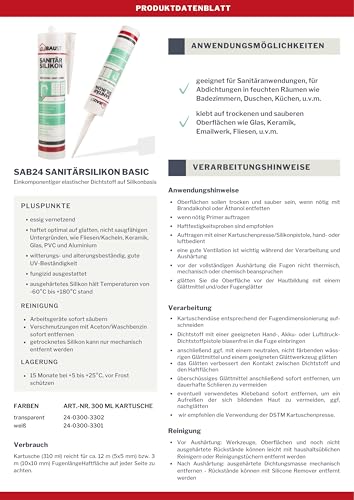 dubaust SAB24 Sanitärsilikon Basic elastisch dauernassbeständig schimmelresistent Bad Küche Dusche Feuchträume 300ml Kartusche (transparent)
