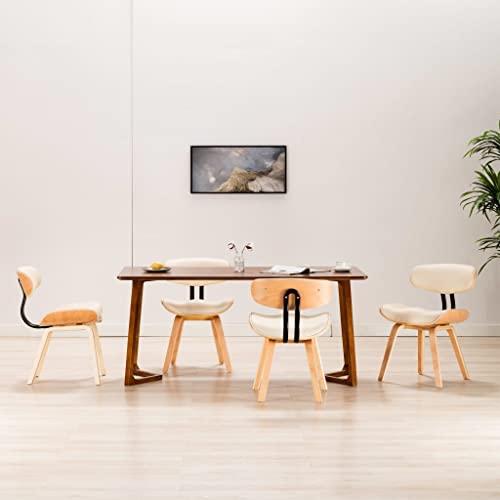 Sinkzol Juego de 4 sillas de comedor de madera curvada y piel sintética, silla ergonómica acolchada con reposabrazos, estructura estable, asiento cómodo para cocina, comedor y sala de estar
