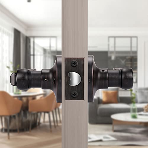Knobwell 4 Pack Privacy Door Lever Oil Rubbed Bronze Lever Door Handle Thumb Turn Lock Inside For Bedroom Or Bathroom, Reversible For Right Or Left Side #TOP4