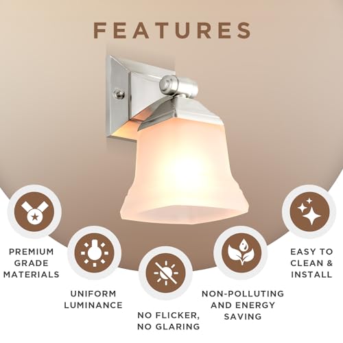 Image of Diodesy- 5-Inch Bathroom Vanity Square Bell Sconce 1-Light Fixture 100W Max E26 Medium Base Sockets Use A19 Bulb(Not Included) Brushed Nickel & Frosted Glass Shade ETL Listed- for Living Room Bedroom