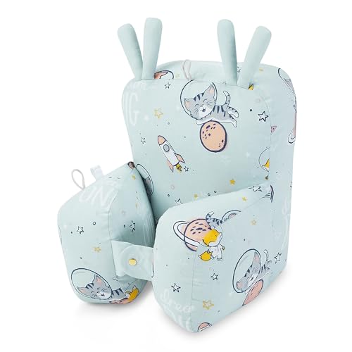 Image of haus & kinder 100% Cotton Poplin Adjustable Pillow Cum Seat for 6 to 9 Months Head Protector for Safety Blue Color Size H 31cm W 21cm Spacewalk 1Pc