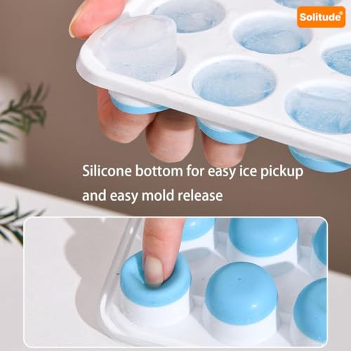 Image of Solitude Silicone Round Pop Up Ice Cube Mold Trays with 21 Cavities and Lid for Freezer with Easy Release Flexible Silicone Bottom, Stackable Whiskey Bar Ice Cube Moulds (Multicolor, 1 Piece)