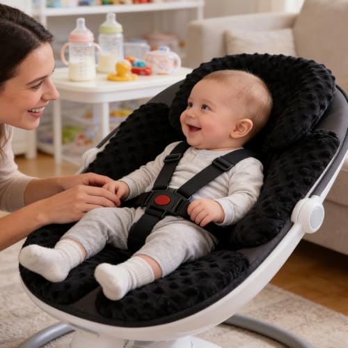 Image of KAKIBLIN Infant Car Seat Insert, Baby Carseat Head & Body Support for Newborn, 2-in-1 Reversible Baby Car Seat Cushion, Soft Stroller Cushion Insert for Car Seats, Bouncer, Strollers, Swing (Black)