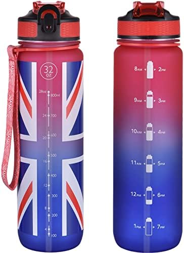 Navtue 1L Water Bottle with Straw,Sports Drinks Bottle with Time Markings, Leak Proof, Tritan BPA Free for School/Cycling/Running Mint Green