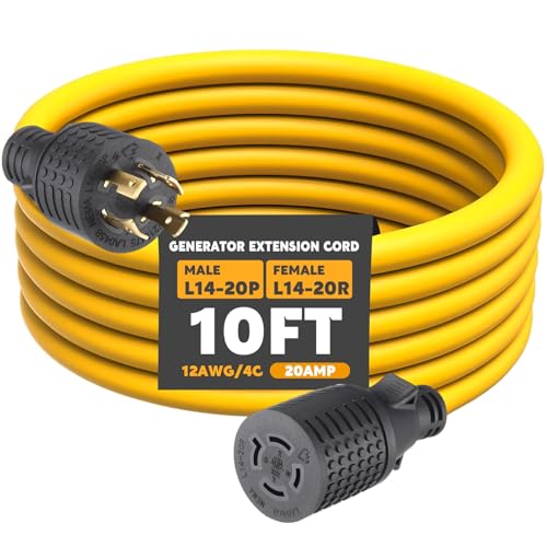 Tellegloww 10 ft NEMA L14-20P/R Generator Extension Cord NEMA L14-20P Male to L14-20R Female 4 Prong...