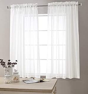 jinchan Sheer White Curtains for Living Room 63 inch Length Bedroom Window Curtain White Sheer Curtain Panels Rod Pocket 2 Panels - coolthings.us