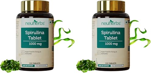 Image of Neuherbs Spirulina 1000mg Per Serving - 120 Tablets | Boost Energy, Immunity & Metabolism | Supports Weight Management | 100% Pure & Natural (Pack of 2)