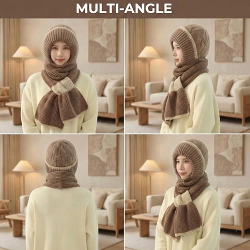 Image of Kraptick Women's Winter Cap and Scarf Set - Thick Fleece Lined Knitted Beanie Hat and Neck Warmer Muffler for Ladies, Stretchable & Soft Woolen Snow Proof for Extreme Cold -5