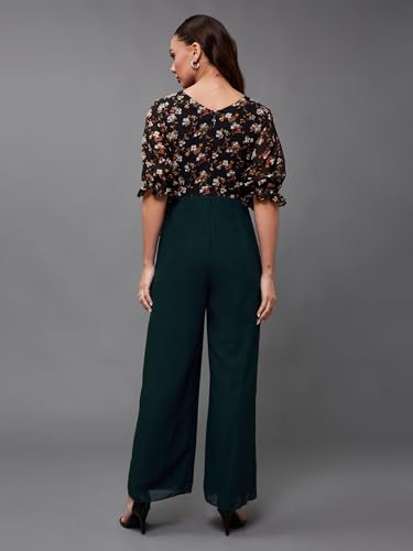 Image of Miss Chase Women's V-Neck Half Sleeve Tropical Wrap-Styled Jumpsuit