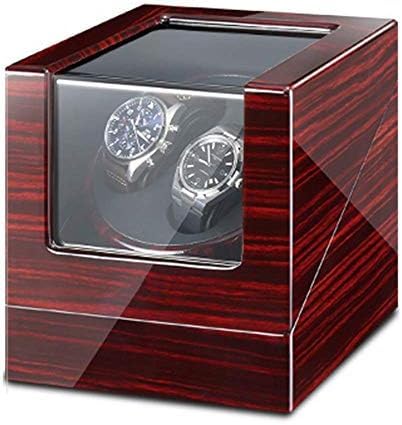 FENOKD Mechanical Watch Shaker Double Watch Winder Box for Automatic Watches with Blue LED Light, AC Adapter and Battery Powered Piano Paint Exterior