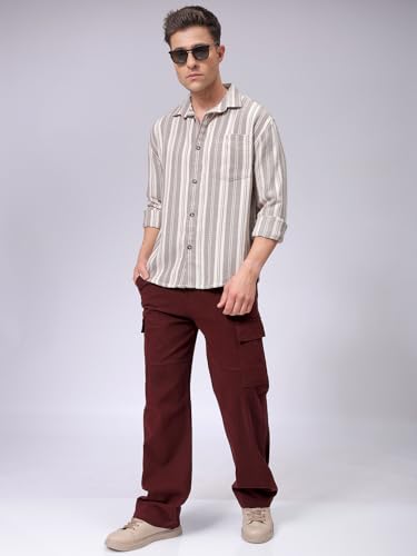Chemise col découpé rayée marron coupe ample confortable XL - 6