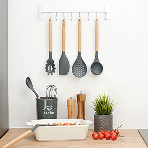 Set-de-8-Utensilios-de-Cocina-de-Silicona-Resistente-al-Calor-Mango-de-Madera-Con-Soporte-Con-Agujeros-para-Colgar