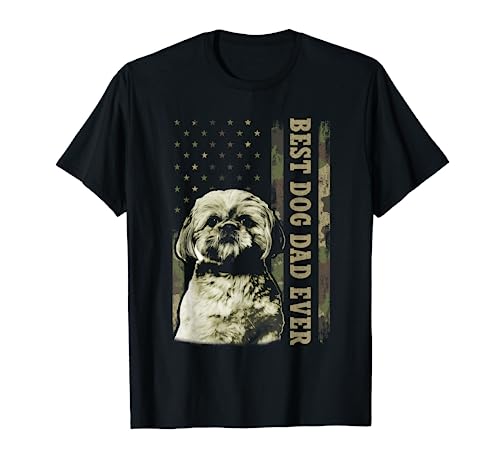 Best Shih Tzu Dad Ever - Camisa de camuflaje con bandera americana para papá Camiseta