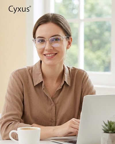 Image of Cyxus Retro Blue Light Glasses Men - Square TR90 Metal Blowline Frame Stylish Trendy for Computer Daily Work 8252