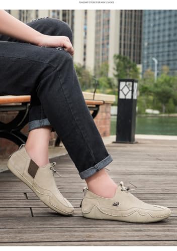 Cubicbee Men's Casual Elastic Belt Leather Loafers Shoes Italian Handmade Suede Sneakers Fashion Slip On Non-Slip Breathable Driving Shoes4