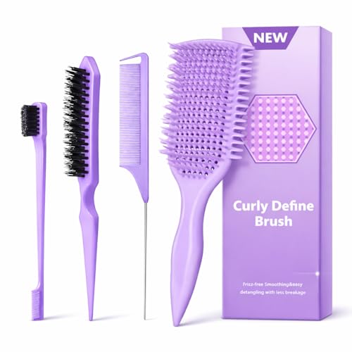 Image of Detangler Brush for Curly Hair, Lightweight Curly Hair Brush with Vented Design for Easy Glide, Effortlessly Detangles Without Pulling or Snagging, Suitable for All Wet and Dry Hair Types (Pruple)