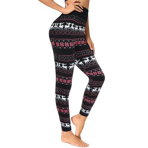 Lakpoau Thermo Leggings Damen Winterleggings Skinny Thermoleggings Laufhose Norweger mit Weihnachtsmotiven Teddy-Innenfleece Frauen/Mädchen 4145-B,...
