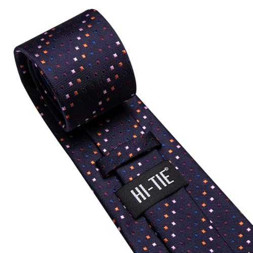 Image of Hi-Tie 70 inches Ties for Men Silk Extra Long Necktie and Pocket Square Cufflinks Set Men Big and Tall Tie Business