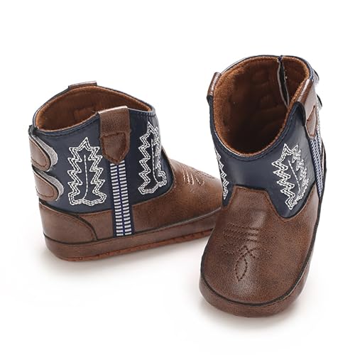Leather Soft Sole Cowboy Boots for Baby Infant Toddler Boys Girls Newborn Crib Prewa𝐥kers Non Slip Crib Shoes4