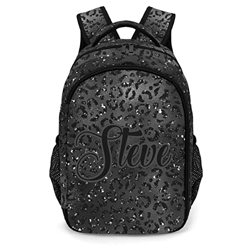 Leopard Bling Print Black Backpack Multifunctional Waterproof Laptop Bag for Travel Gift