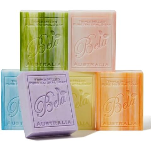 BELA Triple Milled Bar Soap Variety Pack 3.3 OZ (Pack of 6) French Triple Milled Bar Soap with Organic Shea Butter, Hand, Face and Body Soap Bars, Long Lasting, Made in Australia Cover