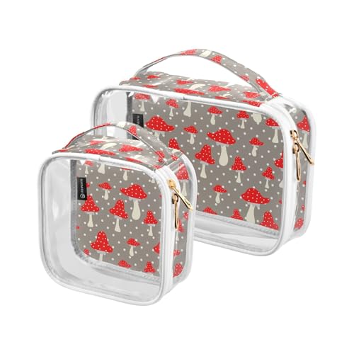 Trousse a pois a forma di fungo borsa per trucchi impermeabile per donne e uomini organizer per cosmetici in PVC trasparente per viaggi doppia cerniera confezione da 2 Come nella foto