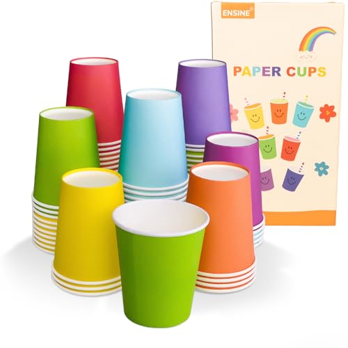 ENSINE 70 copos de papel Rainbow Party Cups 7 cores, copos de papel de 9 onças para bebidas quentes e frias, perfeitos para festas de Natal