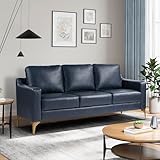 Serta Triton 78' Sofa, Transitional Modern, Dreamcoil Comfort, Metal Legs, Vegan Leather, Navy Blue