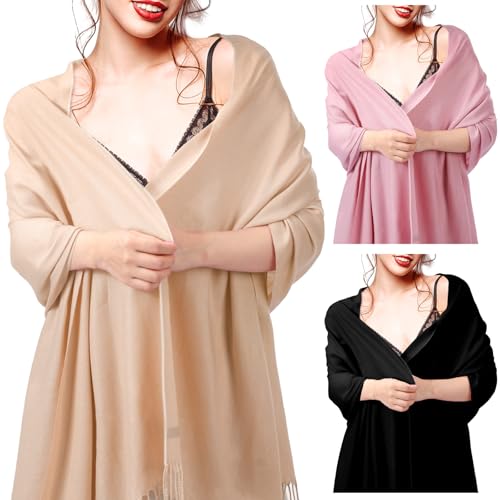 3 Pcs Women's Scarf Pashmina Shawls and Wraps for Evening Dress Bridesmaid Wedding Bridal Winter Warm Long Large Scarves