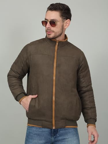 Image of Cantabil Solid Beige Full Sleeves Mock Neck Regular Fit Men's Casual Reversible Jacket | Casual Winter Jackets for Men | Mens Jackets for Winter Wear (P MJKT00239)