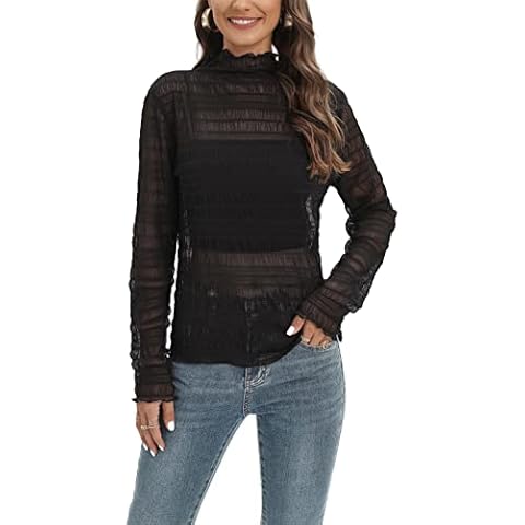 Zahala Battery Women's Turtle Neck Tops Long Sleeve Women's Solid Color Top Women's Jumpers(Black-L) Cover