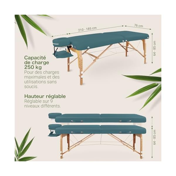 Zen Table de Massage Pliante Professionnelle, réglable en Hauteur, Bois Massif, Coins arrondis, Mobile & Stable, Facile à Transporter, compacte, Usage intensif, qualité Pro, Sarcelle