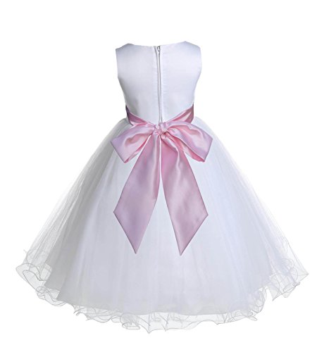 Wedding Pageant White Flower Girl Rattail Edge Tulle Dress2