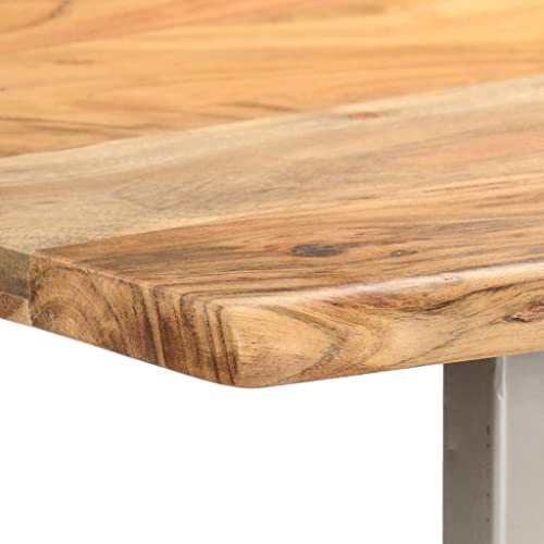 Yeziyiyfob 70.9" Dining Table Rectangular Solid Wood Top With Steel Legs Metal Frame Silver Industrial And Rustic Style For Kitchen Meal, Dining Room Or Living Room 70.9"X35.4"X29.9" Solid Acacia Wood #TOP4