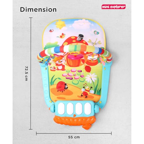 Image of MiniExplorer Play Mat for Babies 0-12 Months | Play Gym for Babies 0-12 Months with Kick & Play Piano | Baby Play Mat 0-2 Years | Newborn Toys 0-6 Months | Baby Gym Mat with Hanging Toys