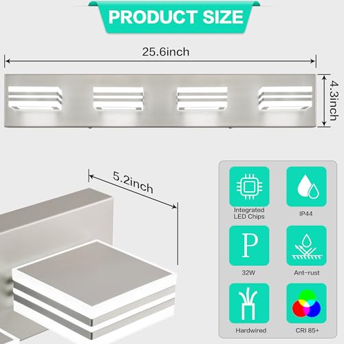 Image of SOLFART Bathroom Vanity Light Over Mirror - 4 Light Led Vanity Light Fixture 26inch Matt Lights for Medicine Cabinet