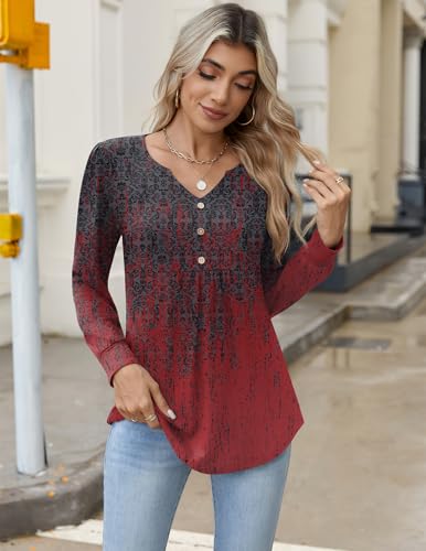 Image of Zeagoo Womens Long Sleeve Tops Fall V Neck Shirt Casual Pleated Tunic Top